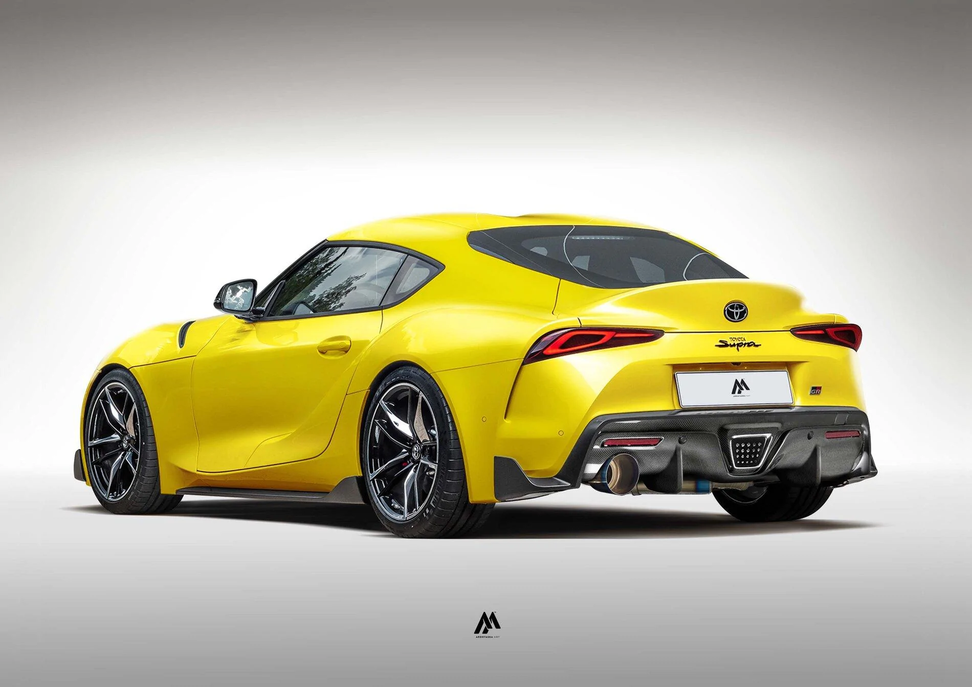 Yellow Toyota Supra Rear View with vortex generators.webp